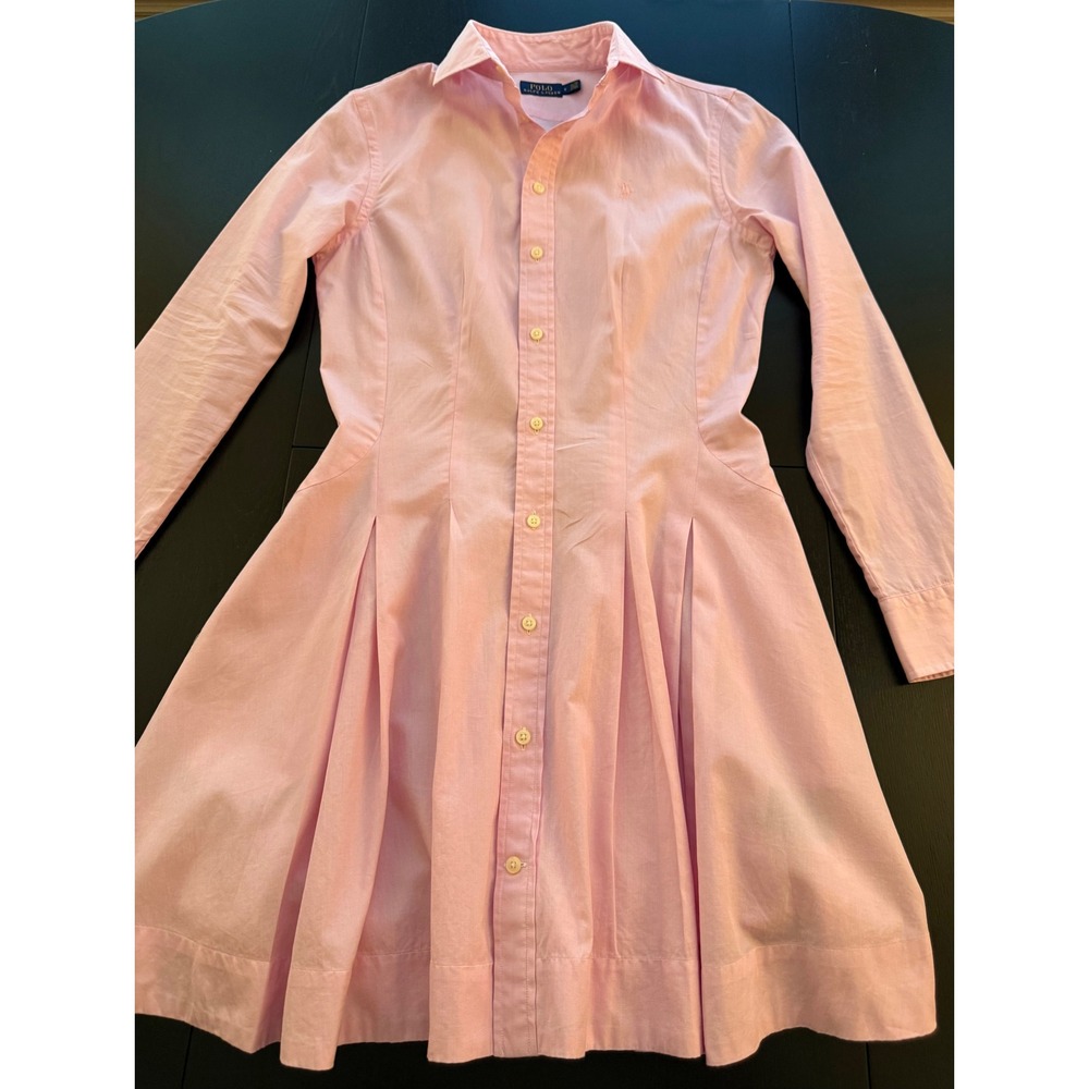 Ralph Lauren Tailored Fit Shirt Dress Womens Size 2 Pink Cotton Preppy Button-Up - Picture 8 of 14